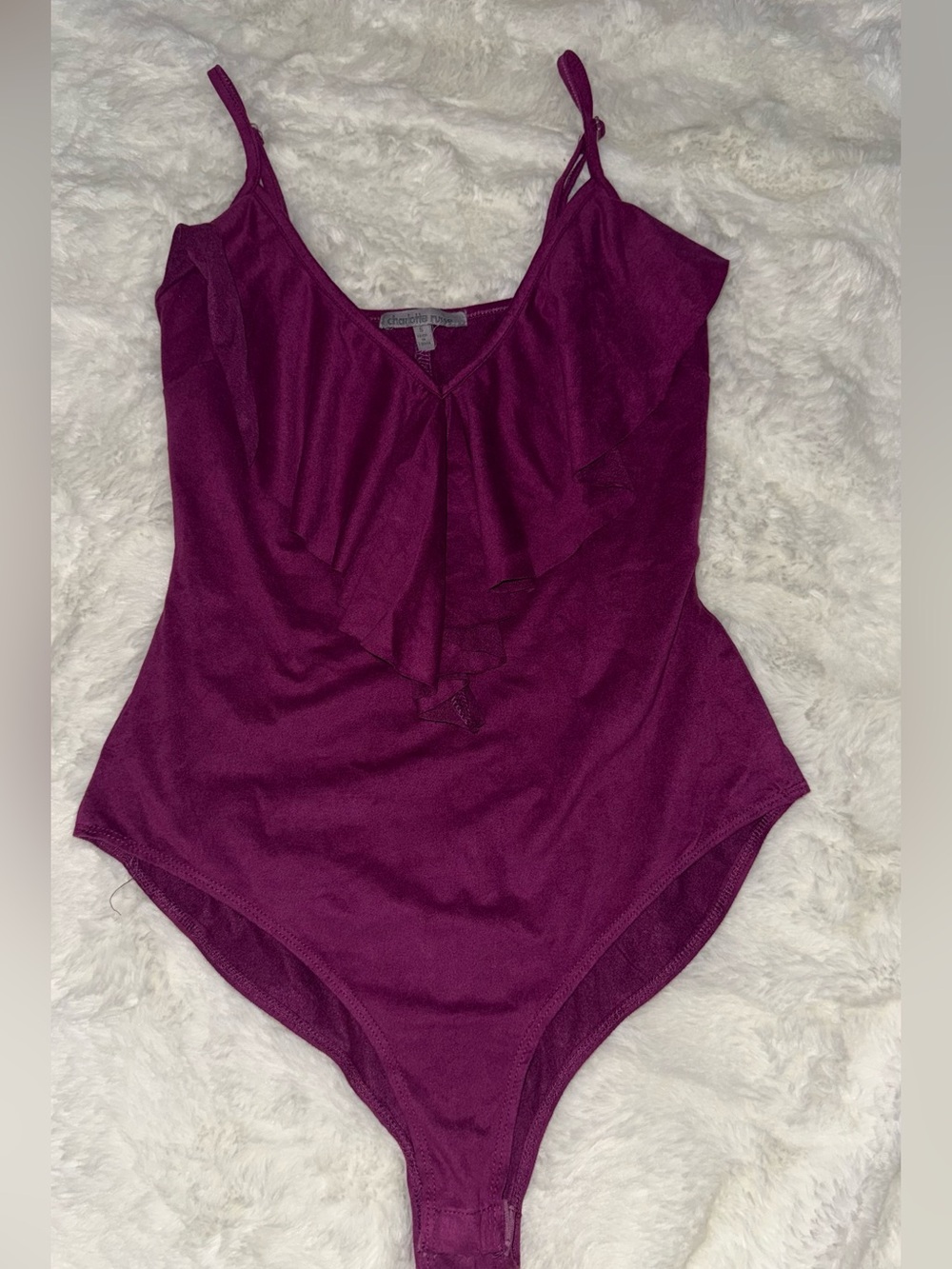 Charlotte Russe Dark Plum Ruffle Bodysuit